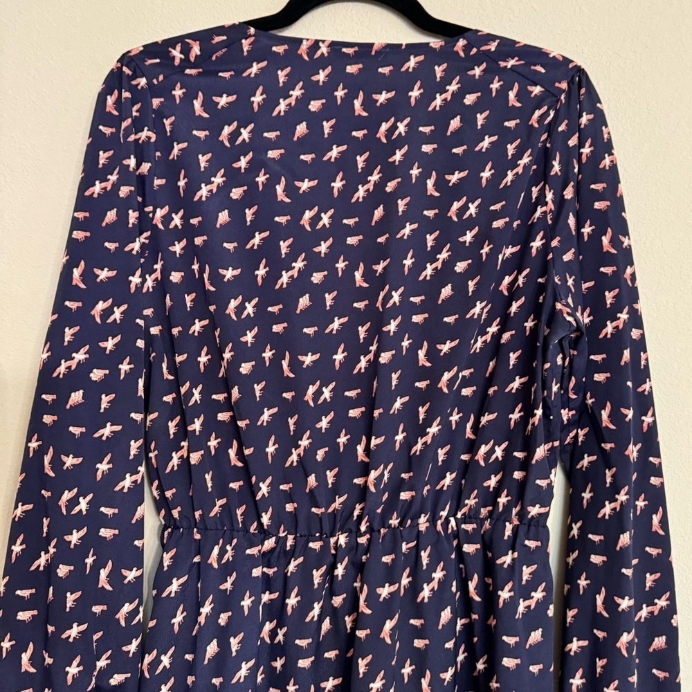Novelty Print Birds Bar III Dress Long Sleeve Navy Blue Size XL Summer Spring - Picture 11 of 16